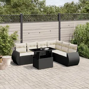 vidaXL Salon de jardin 7 pcs avec coussins noir résine tressée pas cher