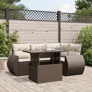 vidaXL Salon de jardin avec coussins 5 pcs marron résine tressée pas cher