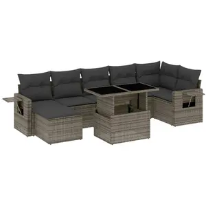 vidaXL Salon de jardin 8 pcs avec coussins gris résine tressée pas cher