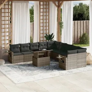 vidaXL Salon de jardin 11 pcs avec coussins gris résine tressée pas cher