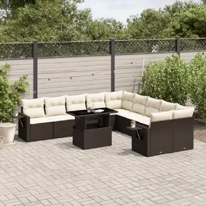 vidaXL Salon de jardin et coussins 11 pcs marron résine tressée pas cher