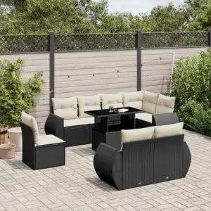 vidaXL Salon de jardin 9 pcs avec coussins noir résine tressée pas cher