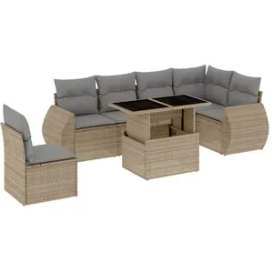 vidaXL Salon de jardin avec coussins 7 pcs beige résine tressée pas cher