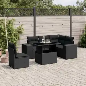 vidaXL Salon de jardin 6 pcs avec coussins noir résine tressée pas cher
