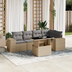 vidaXL Salon de jardin avec coussins 6 pcs beige résine tressée pas cher