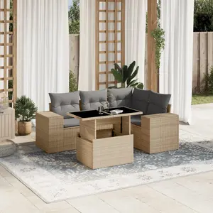 vidaXL Salon de jardin avec coussins 5 pcs beige résine tressée pas cher