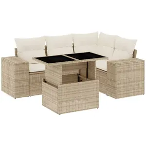 vidaXL Salon de jardin avec coussins 5 pcs beige résine tressée pas cher