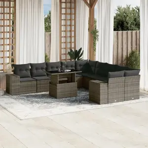 vidaXL Salon de jardin 11 pcs avec coussins gris résine tressée pas cher