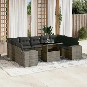 vidaXL Salon de jardin avec coussins 10 pcs gris résine tressée pas cher