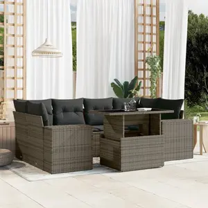 vidaXL Salon de jardin avec coussins 7 pcs gris résine tressée pas cher