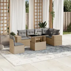 vidaXL Salon de jardin avec coussins 7 pcs beige résine tressée pas cher
