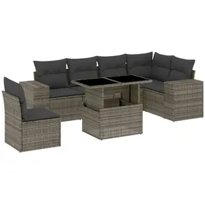 vidaXL Salon de jardin avec coussins 7 pcs gris résine tressée pas cher