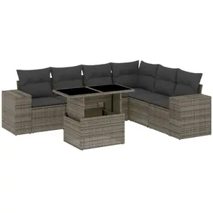 vidaXL Salon de jardin avec coussins 7 pcs gris résine tressée pas cher