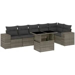 vidaXL Salon de jardin avec coussins 7 pcs gris résine tressée pas cher