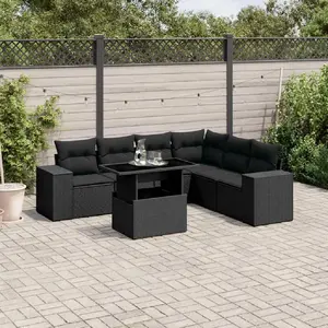 vidaXL Salon de jardin 7 pcs avec coussins noir résine tressée pas cher
