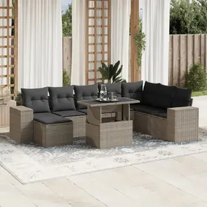 vidaXL Salon de jardin 9 pcs avec coussins gris clair résine tressée pas cher