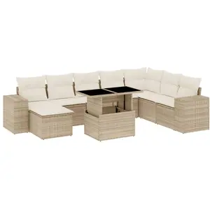 vidaXL Salon de jardin avec coussins 9 pcs beige résine tressée pas cher