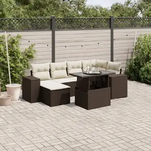 vidaXL Salon de jardin avec coussins 7 pcs marron résine tressée pas cher