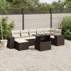 vidaXL Salon de jardin 8 pcs avec coussins marron résine tressée pas cher