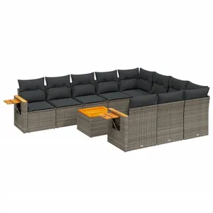 vidaXL Salon de jardin 11 pcs avec coussins gris résine tressée pas cher