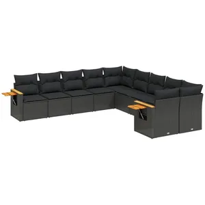 vidaXL Salon de jardin 10 pcs avec coussins noir résine tressée pas cher