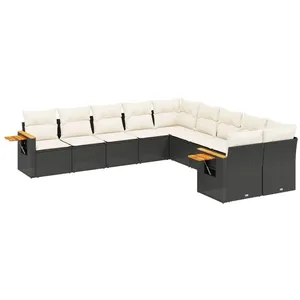 vidaXL Salon de jardin 10 pcs avec coussins noir résine tressée pas cher