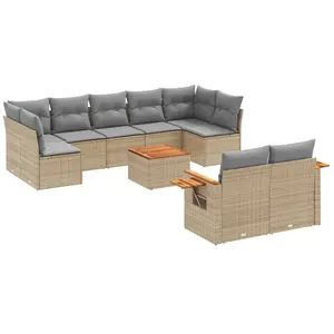 vidaXL Salon de jardin avec coussins 10 pcs beige résine tressée pas cher
