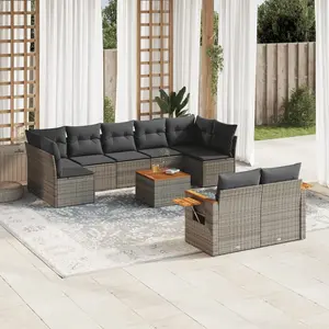 vidaXL Salon de jardin avec coussins 10 pcs gris résine tressée pas cher
