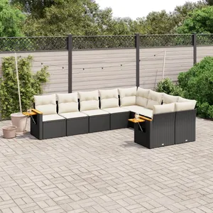 vidaXL Salon de jardin 9 pcs avec coussins noir résine tressée pas cher