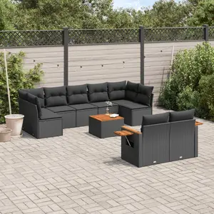 vidaXL Salon de jardin 10 pcs avec coussins noir résine tressée pas cher