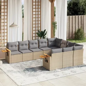 vidaXL Salon de jardin avec coussins 10 pcs beige résine tressée pas cher