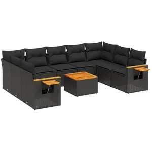 vidaXL Salon de jardin 10 pcs avec coussins noir résine tressée pas cher