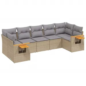 vidaXL Salon de jardin avec coussins 7 pcs beige résine tressée pas cher