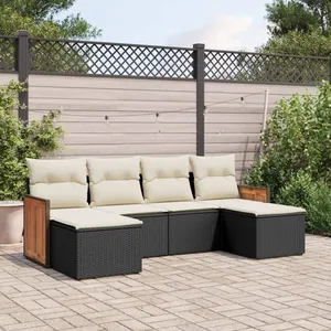 vidaXL Salon de jardin 6 pcs avec coussins noir résine tressée pas cher