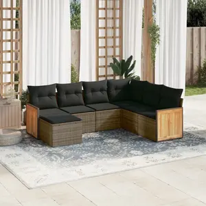vidaXL Salon de jardin avec coussins 7 pcs gris résine tressée pas cher