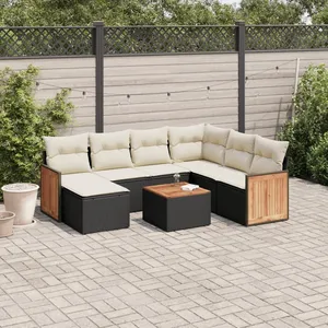 vidaXL Salon de jardin 8 pcs avec coussins noir résine tressée pas cher