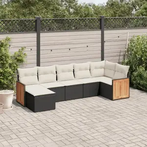 vidaXL Salon de jardin 7 pcs avec coussins noir résine tressée pas cher