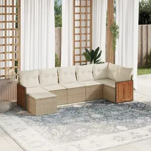 vidaXL Salon de jardin avec coussins 7 pcs beige résine tressée pas cher