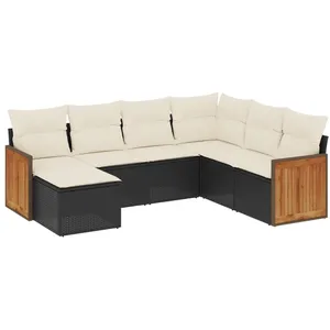 vidaXL Salon de jardin 7 pcs avec coussins noir résine tressée pas cher
