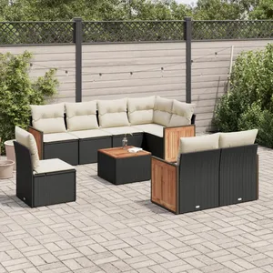 vidaXL Salon de jardin 9 pcs avec coussins noir résine tressée pas cher