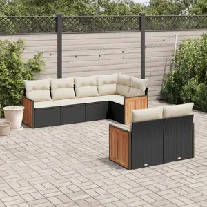 vidaXL Salon de jardin 7 pcs avec coussins noir résine tressée pas cher