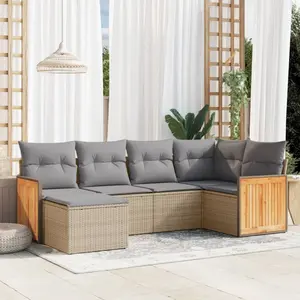vidaXL Salon de jardin avec coussins 6 pcs beige résine tressée pas cher