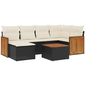vidaXL Salon de jardin 7 pcs avec coussins noir résine tressée pas cher