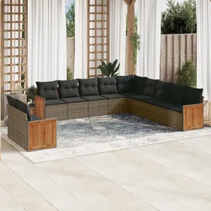 vidaXL Salon de jardin 11 pcs avec coussins gris résine tressée pas cher