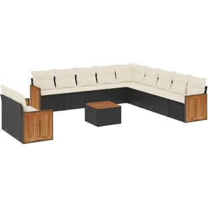 vidaXL Salon de jardin 12 pcs avec coussins noir résine tressée pas cher