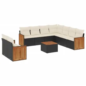 vidaXL Salon de jardin 10 pcs avec coussins noir résine tressée pas cher