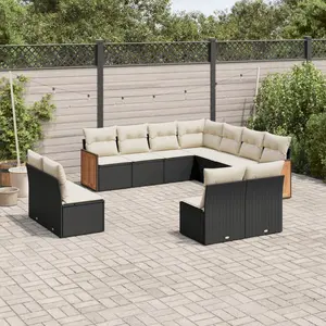 vidaXL Salon de jardin 11 pcs avec coussins noir résine tressée pas cher