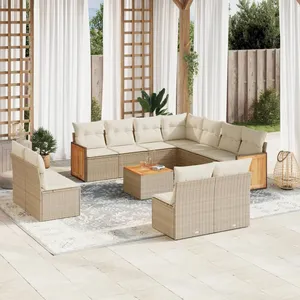 vidaXL Salon de jardin avec coussins 12 pcs beige résine tressée pas cher