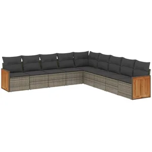 vidaXL Salon de jardin 9 pcs avec coussins gris résine tressée pas cher