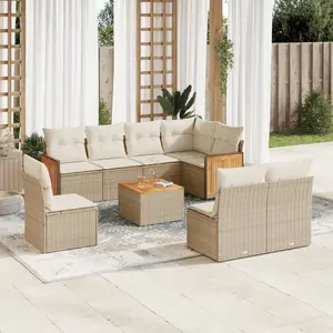 vidaXL Salon de jardin avec coussins 9 pcs beige résine tressée pas cher